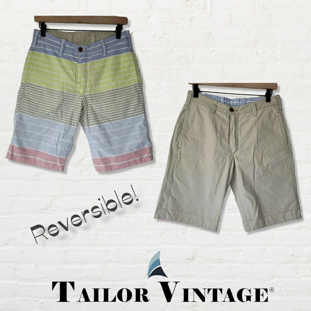 NWT Tailor Vintage Reversible Shorts Men's Size 28 Pastel Stripes and Khaki